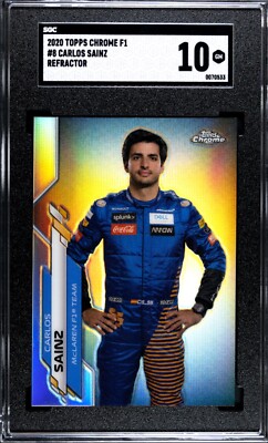 Topps Chrome Formula F1 2020 Carlos Sainz #8 Refractor SGC 10 GEM MINT McLaren