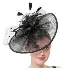 STUNNING BLACK CRINOLINE AND FEATHER FASCINATOR ON HEADBAND, SPRING RACES