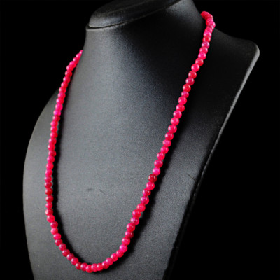 120.50  Cts Earth Mined ENHANCED Ruby Round Beads Handmade Necklace