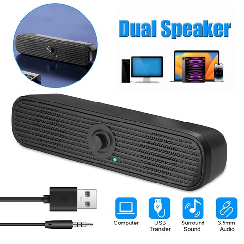 3.5mm Wired Computer Speaker Soundbar Stereo Bass Sound USB For Tablet Laptop - Picture 2 of 10