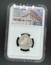 440 - 404 BC Athena Owl Greek Tetradrachm Attica Athens Ancient Coin NGC MS 4/5