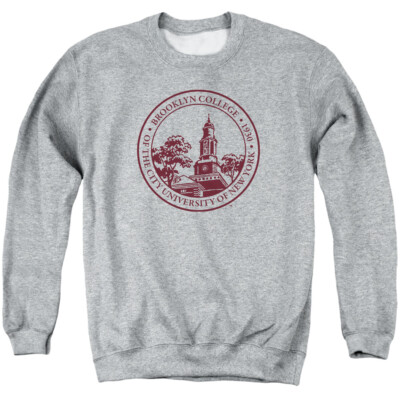 Brooklyn College Adult Crewneck Sweatshirt Plaid Badge, Athletic Heather,  S-3XL - Main Image