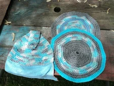 Hand crocheted cotton thread wash cloths and hand towel topper micro fiber cloth