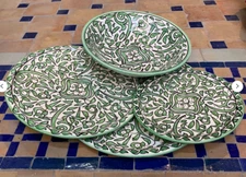 Handcrafted Moroccan Ceramic Plate and Soup Bowls – Hand-Painted Dessert Set