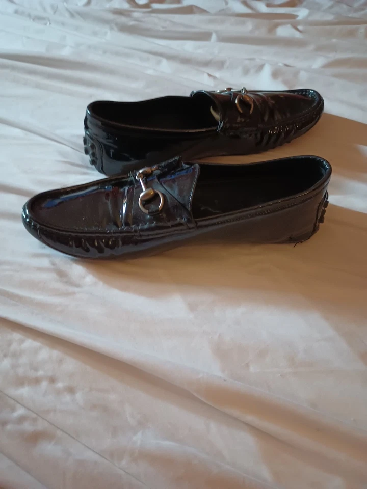 Gucci Black Patent LeatherSilver Horse Bit Shoes Loafers Mens Size 9 1/2  - Image 3 of 4