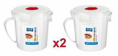 2 x Kunststoff Suppentasse 650 ml Behälter Mikrowelle Mittagessen Heiß Essen Auslaufsicher Tasse