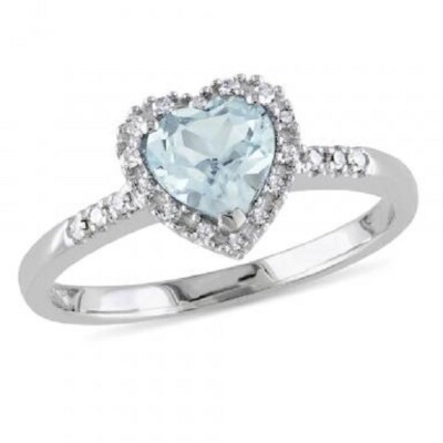 1.30 Ct Heart Cut Natural Aquamarine & Diamond Engagement Ring 14K White Gold
