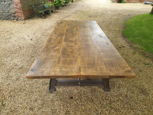 Mesa de comedor industrial con base de viga de acero marco en A hecha a tu talla - Imagen 2 de 7