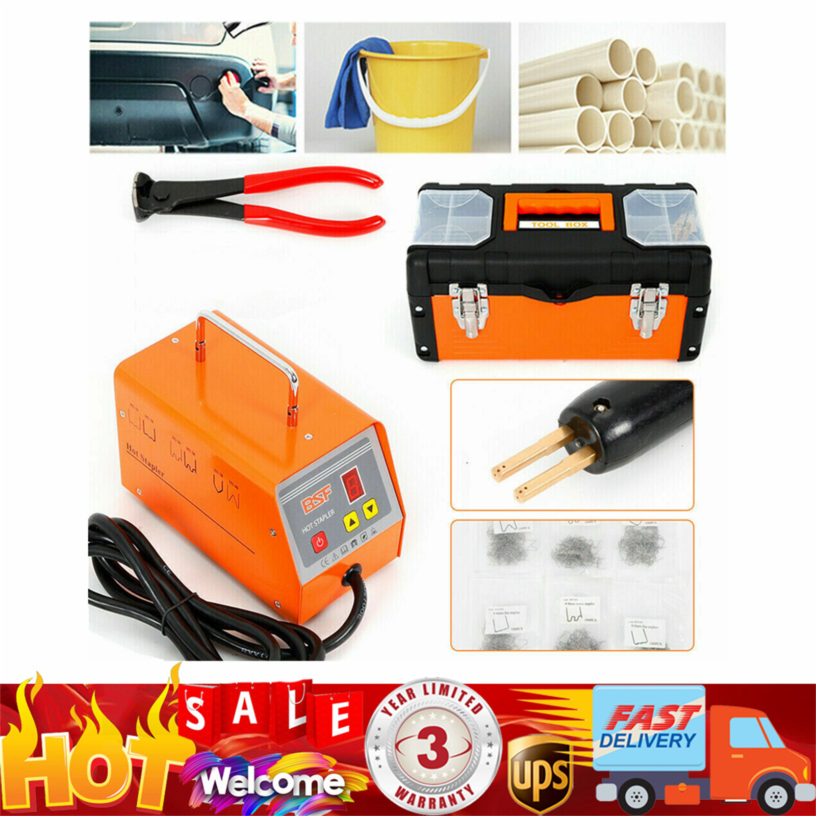 Hot Stapler Plastic Welder Car Bumper Repair Welding Gun Kit w/ 600 Staple Tool