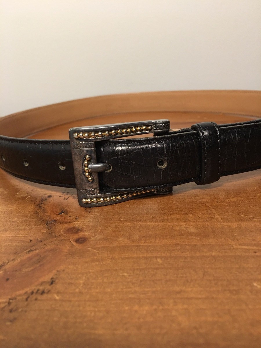 Talbots black croc-embossed leather belt silver-tone O-ring buckle Italy Made M Talbots Made in ITALY Black Croc Pattern Embossed Leather  main image 3