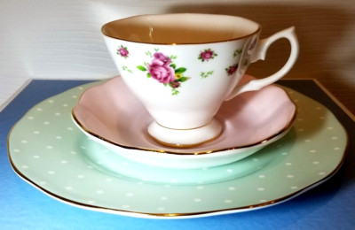 Royal Albert Vintage Mix Teacup Saucer Plate White Confetti Polka 40034974 Boxe