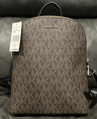 MICHAEL KORS MK LOGO CINDY WOMENS LARGE BACKPACK COLOR BROWN BLACK - Main Image