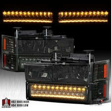 Fits 1994-1998 Chevy C/K Suburban Silverado Smoke Headlights+LED Bumper Lamps