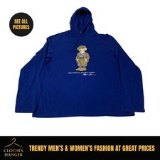 Polo Ralph Lauren Polo Bear with Hat Hoodie Mens Medium Blue Pullover Sweatshirt