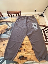 DENIM TEARS Men Gray Fleece Logo Sweatpants Drawstring Pockets Tapered 2XL