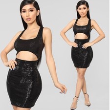 NWT Fashion Go Out Metallic Cut Out Dress Black