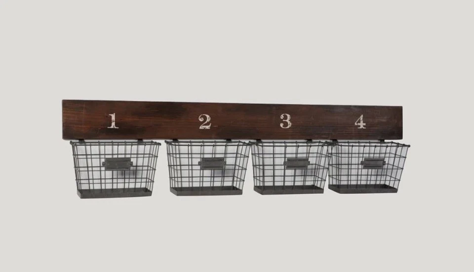 Colgador de pared de cesta de madera y alambre Pottery Barn Foto 3 de 4