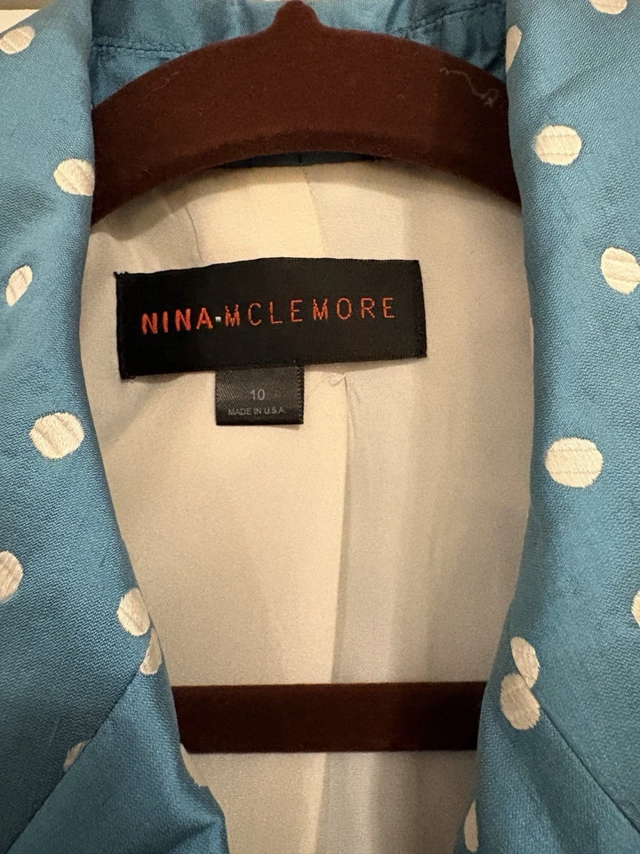 Женская шелковая синяя куртка в горошек Nina McLemore, размер 10 - Изображение 2 из 4