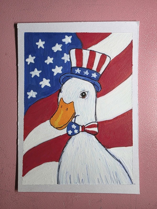 Original Patriotic Duck ACEO Painting 4th of July by MegElizabethCreates Art
