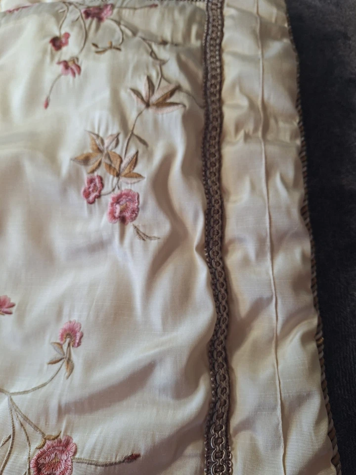 2 Pc Croscill Home Luxe ROSE GARDEN Cream Satin Pillow Shams Embroidered 37x25 - Image 3 of 4