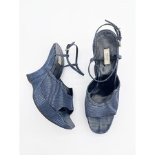 Prada Vintage Fall 2004 Runway Blue Wavy Striped Platform Wedge Sandals IT 40
