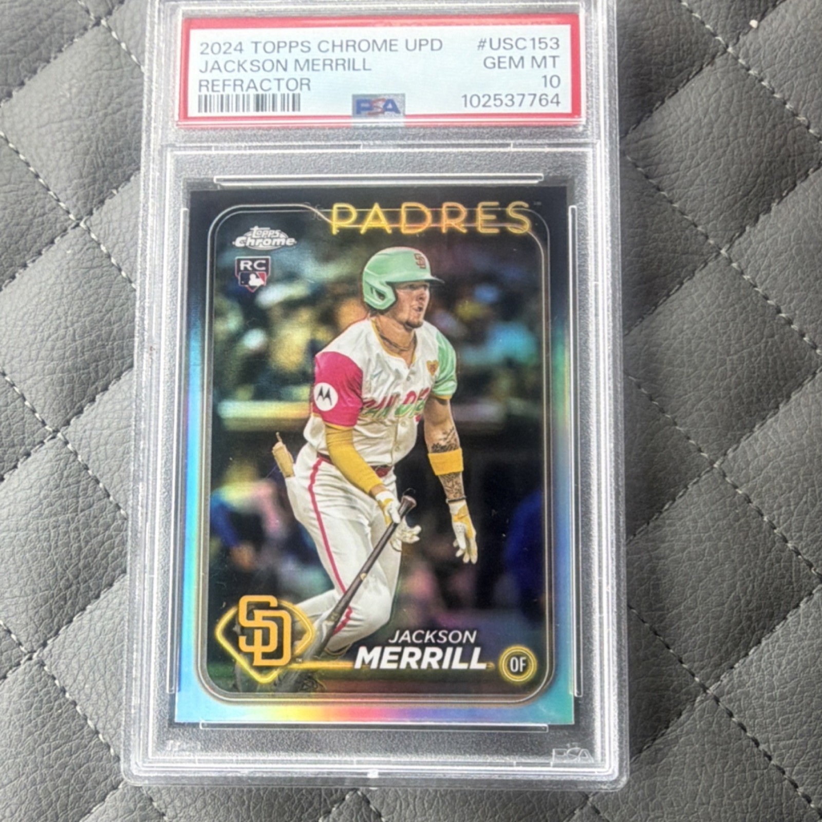 2024 Topps Chrome Update Jackson Merrill USC153 Refractor Rookie PSA 10 Padres