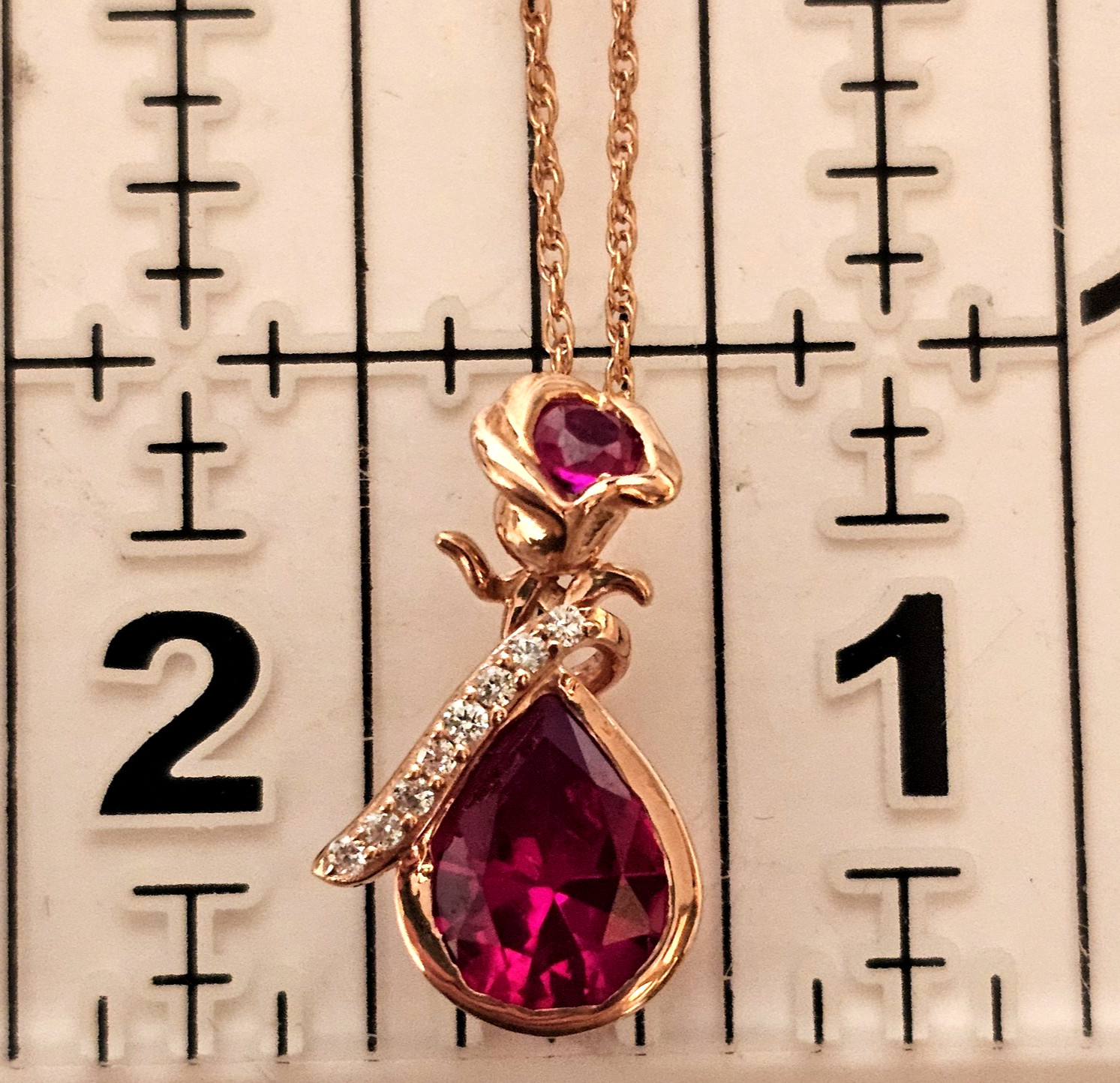 Affy Simulated Ruby Birthstone Rose Teardrop 14K … - image 7