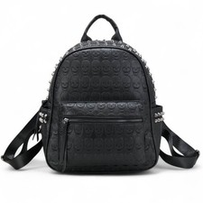 Ro Rox Skull Studded Backpack - Gothic Rucksack Black Faux Leather Punk Bag