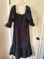 BALI LN Black Square Neck Puff Sleeve Smocked Tiered Maxi Dress XXXL