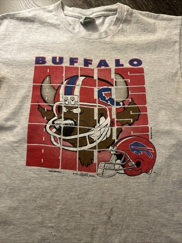 Vintage Buffalo Bills Shirt Mens Large White Made In USA 1993 Unbalanced Lines