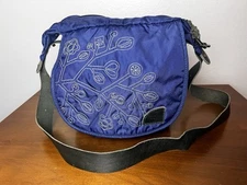 OverLand Equipment Messenger Bag Purse Blue Leather Strap Nylon Multiple Pockets