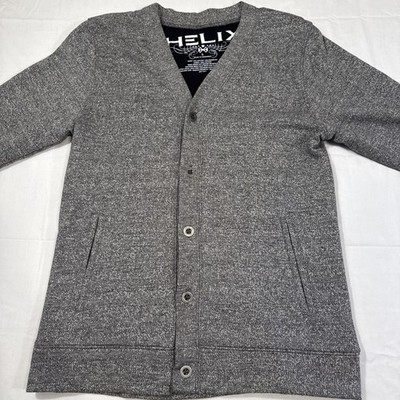 HELIX boys button up cardigan size LARGE gray cotton blend w/pockets long sleeve