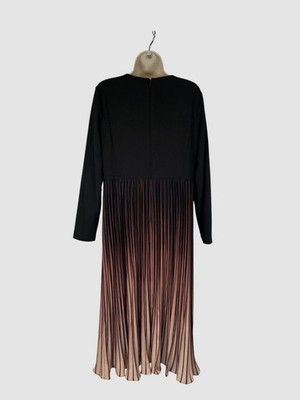 Dkny Petite Belted Ombre Long-Sleeve Pleated-Skirt Dress - Black/Beige - Size 2P Dkny Petite Belted Ombre Long-Sleeve Pleated-Skirt Dress - Black/Beige - Size 2P