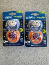 2 New Dr Brown's Advantage 2 packs Pacifier Set Glow in Dark Open Shield 0-6 mos