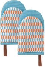 1 Pair Short Silicone Oven Mitts, High Heat Resistant 500℉, Non-Slip Grip, Loop