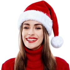 LKQBBSZ Santa Hat for Women, Adults Unisex Velvet Comfort Xmas Hat Extra Plus...