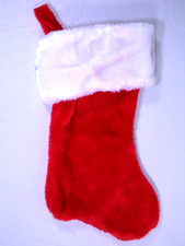 MERRY BRITE TRADITIONAL 14" RED  WHITE PLUSH CHRISTMAS STOCKING NEW 