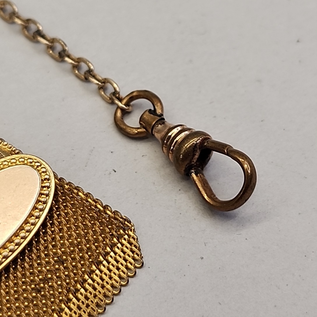 Antique Watch Fob R & F Simmons Victorian Gold Filled Mesh Band 4.25"
