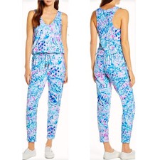 Lilly Pulitzer Paulina Jumpsuit in Breakwater Party Wave XS Blue Turtle