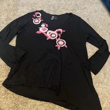 Venezia Top Blouse Womens 18/20 Boho Peasant VTG Y2K Black Floral