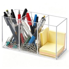 Acrylic Desk Organizer with 3 Compartments, Clear Pen Holder for Pencils and ...