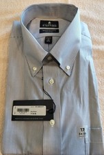 Stafford Performance Pinpoint Button Shirt Mens 17 34-35 Blue/White Stripe NWT