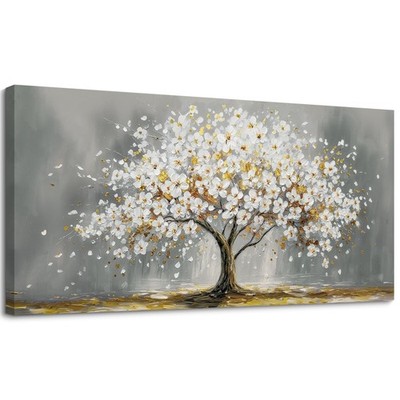 Tree of Life Large Canvas Wall Art, Abstract Gold Tree Oil Painting Art Print...