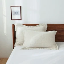 100% French Linen Pillow Shams Basic Style - Pack of 2 - Washed Solid Color Nat