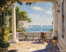 Newport Mansions with ocean view oil painting 8x10 Print