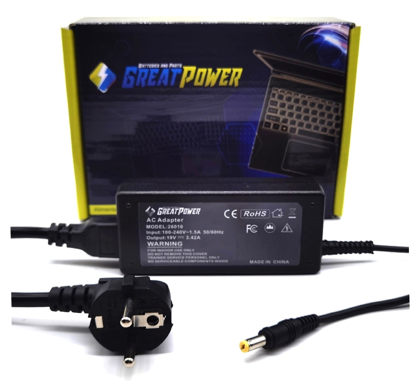 Alimentatore caricabatteria compatibile con Acer 19V  3,42 Ampere - 5,5*1,7mm pe