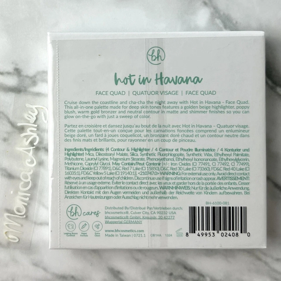 bh Cosmetics Blush Bronzer Face Quad Hot In Havana Travel Glow Contour NEW - Image 4 of 4