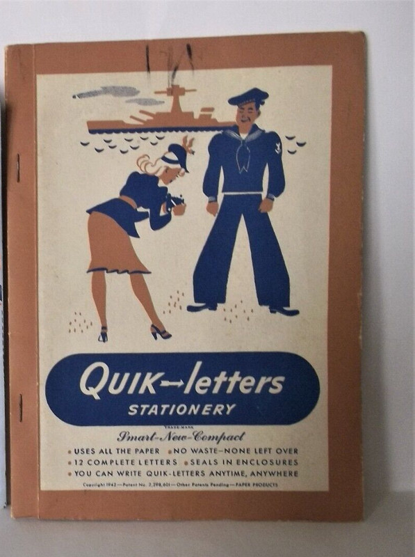 VINTAGE WWII 1942 Quik-letters stationery folder w/3 new letters sailor on cover