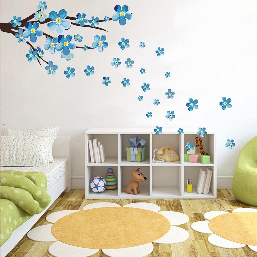 Large and Graceful Blue Wall Stickers featuring Peach Blossom Flower