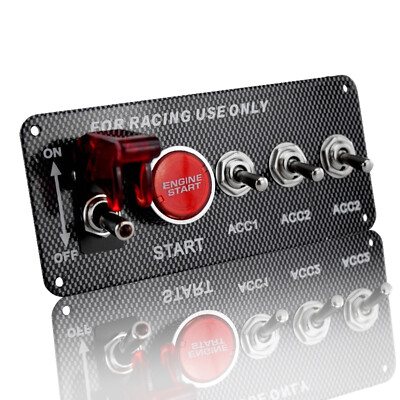 Racing 12V Ignition Switch Panel Engine Start Push Button LED Toggle CarbonFiber